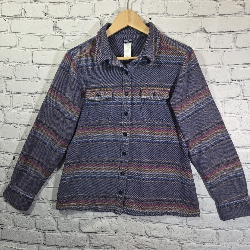 Patagonia Organic Cotton Striped Button Up Shirt Purple Womens Sz 8 Top